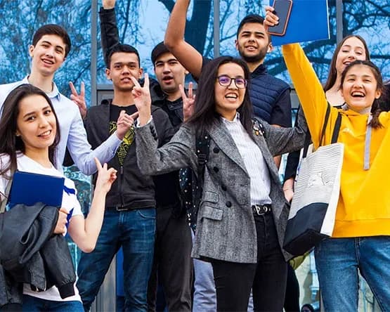 Students outside on Tashkent campus